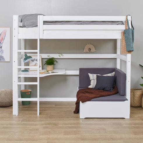 ECO Luxury MEGA Reguleeritav pööningvoodi koos puhkemooduli ja lauaga, valge, Hoppekids